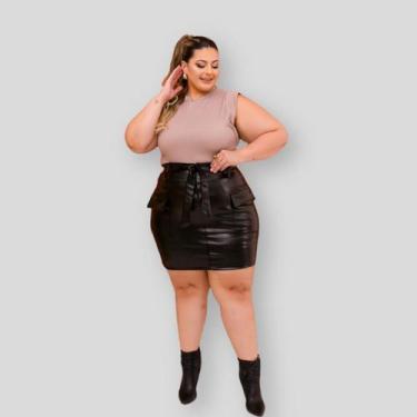 Imagem de Conjunto Plus Size Saia Couro Cargo e Blusa Gola alta 0635 - Bellucy M