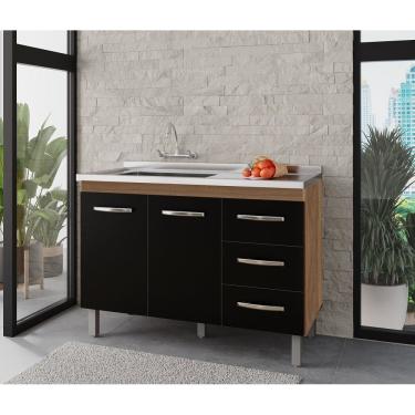 Imagem de Balcão Gabinete Bianca 2 Portas 3 Gavetas Para Pia 120m Sem Tampo/Cuba - Preto Móblis