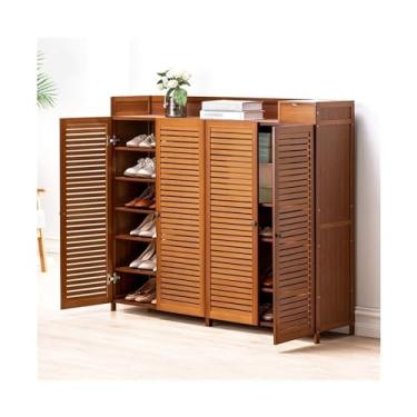 Imagem de Organizador de sapatos de bambu, organizador independente de sapateira de 7/8 camadas, armário de armazenamento de sapatos com 4 portas para armário, corredor, sapateira de quarto (cor: quatro portas
