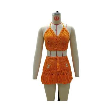 Imagem de Conjunto de Biquíni Crochê Feminino - Duas Peças com Saída de Praia, T