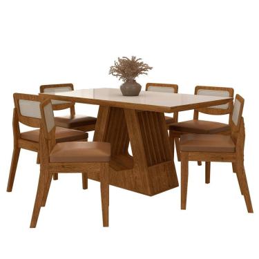 Imagem de Mesa Santiago Com 6 Cadeiras Sextavada Frei/off/corino Caramelo - M.a