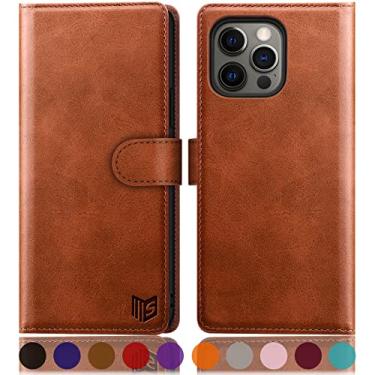 Imagem de SUANPOT Capa carteira para iPhone 13 Pro Max 6,7 5G com bloqueio de RFID, porta-cartão de crédito, capa de telefone de couro PU flip book capa à prova de choque celular mulheres homens para Apple 13