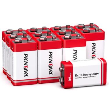 Imagem de Baterias 9V de carbono 9 volts bateria para detector de fumaça 6F22 bateria quadrada, longa duração, pacote com 12