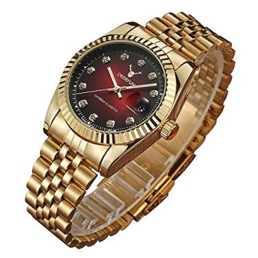 Imagem de Relógio masculino fashion de luxo de aço inoxidável com strass à prova d'água esportivo feminino unissex de quartzo, Ouro vermelho, Negócios, moda casual, esportes