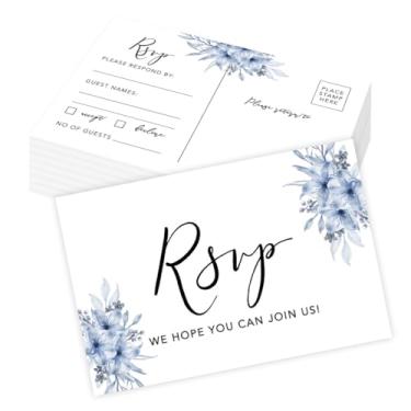 Imagem de Andaz Press Pacote com 56 cartões de resposta de casamento cartões postais de resposta 10 x 15 cm florais azuis empoeirados cartões de resposta para convites de casamento chá de panela chá de bebê