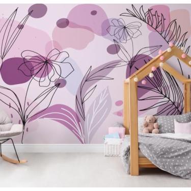 Imagem de Papel de Parede Folhagem Plantas em Tons Lilás Quarto 9m²