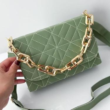 Imagem de Bolsa Feminina Luxo Alça Corrente de Mão e Transversal(Verde Militar)