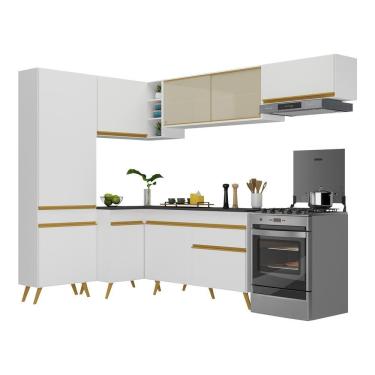 Imagem de Armário De Cozinha Completa De Canto Veneza Multimóveis V2052 Branco/dourado Branco/dourado