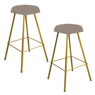 Imagem de Kit 02 Banqueta Alta Lari Eiffel Hexágono Bancada Bar Bistrô Ferro Dourado Bege - Amey Decor