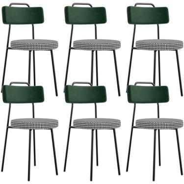 Imagem de Kit 06 Cadeiras Decorativa Estofada Sala Jantar Barcelona L02 Facto Verde Musgo Pied Poule - Lyam