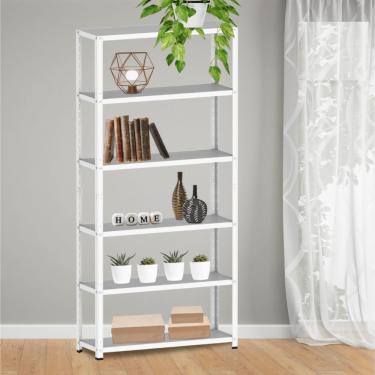 Imagem de Estante Para Livros Com Estrutura Metalica 6 Prateleiras Branco