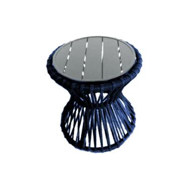 Imagem de Mesa De Centro Sol Em Corda Náutica E Base Em Alumínio Cinza 50cm Azul Marinho - Cor: Azul