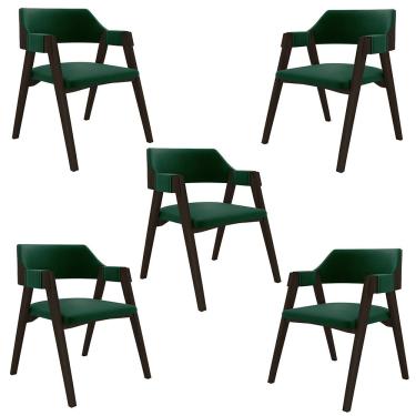 Imagem de Kit 5 Cadeiras Sala De Jantar E Jogos Carteados Madeira Maciça Poker Veludo Verde-capuccino G42 - Gran Belo