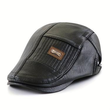Imagem de Boina De Couro Sintético Estilo Duckbill, Padrão Unissex, Opção Ideal Para Presentes Preto