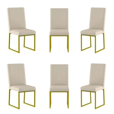 Imagem de Kit 6 Cadeiras Estofadas Base De Ferro Para Mesa De Jantar Bege