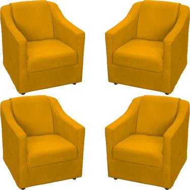 Imagem de Kit 4 Poltronas Mila Pé De Plástico Cromado - Mostarda Suede