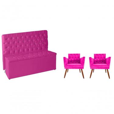 Imagem de Kit Quarto De Boneca Cabeceira De Cama E Calçadeira Baú E Poltronas Botão De Strass Suede Pink