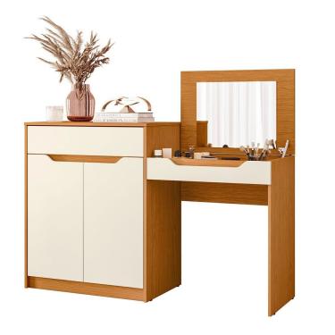 Imagem de Penteadeira Escrivaninha Com Espelho 2 Portas 1 Gaveta Theo Cinamomo/off White