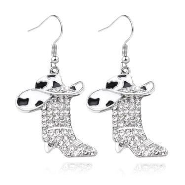Imagem de Brincos femininos de strass para botas de vaqueira - Brincos pendentes de bota ocidental com design de esmalte boêmio - Estilosos para moda country, rodeio e joias ocidentais, Metal, Sem pedra