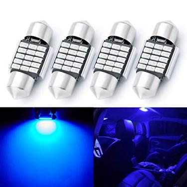 Imagem de AUTOGINE 4 peças DE3022 DE3021 DE3175 3022 Lâmpadas LED Festoon 28MM 29MM 2.8 cm Ultra Blue 3014-15EX Chipsets para interior de carro cúpula mapa porta cortesia luzes de placa de licença