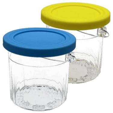 Imagem de joystar Pacote Com 2 Potes De Sorvete Upgrade Ice Creami Pints Tampa Sílica Gel, Compatíveis Máquinas Ninja Nc301, Nc300, Nc290, Nc299Amz, Cn305A E Cn301Co, Originais (473 Ml, Limão/Azul)