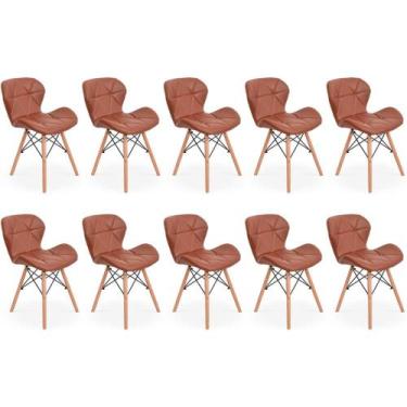 Imagem de Kit 10 Cadeiras de Jantar Charles Eames Slim Wood Estofada - Marrom - 