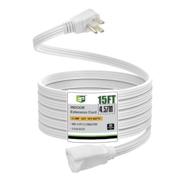 Imagem de EP Cabo De Extensão Para Aparelhos Alta Resistência 15 Pés - Calibre 14, 3 Pinos Spt-3, Ideal Condicionadores Ar, Geladeiras E Grandes Eletrodomésticos Uso Interno, Branco