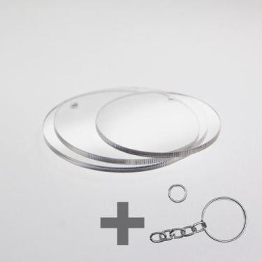 Imagem de 50 Base Chaveiro Acrílico Cristal 2mm - Redonda 4cm + Argola - Studio 