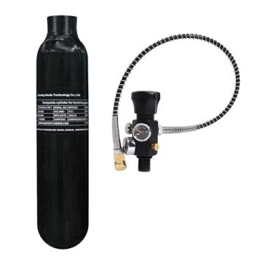 Imagem de TUXING Tanque de ar de fibra de carbono 4500Psi 0,3L 18Cu em 300cc Pcp HPA garrafa, cilindro de gás, paintball caça para rifle de ar PCP Daystate e rosca FX M18 * 1,5 (medidor de pressão duplo)