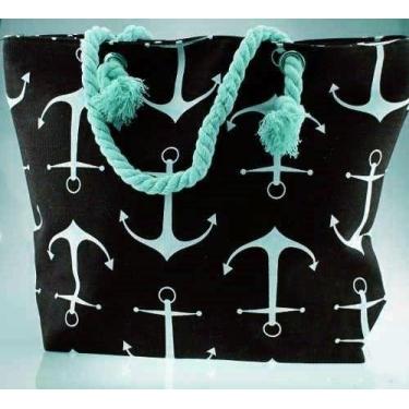 Imagem de Bolsa De Lona C Alca De Corda Sacola De Praia Ancora - OEM, Azul