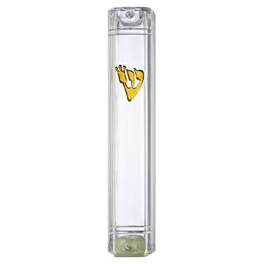 Imagem de A&S Mezuzot Capa transparente Lucite Mezuzah com design de canela dourada à prova d'água Judaica Porta Mezuza para Bênção Doméstica, Dourado, 5 Inches, 3