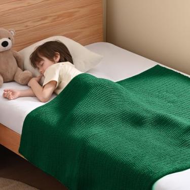 Imagem de Guohaoi Cobertor de malha ponderado infantil (verde 91 x 122 cm 1,4 kg) sem contas, cobertor pesado para decoração de casa, cobertor de malha grossa respirável para uso em todas as estações