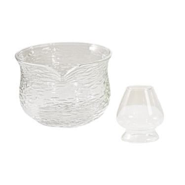 Imagem de YWJLQH Conjunto de tigela de vidro Matcha 420ml e suporte para batedor transparente feito à mão resistente com bico para amantes de chá acessório