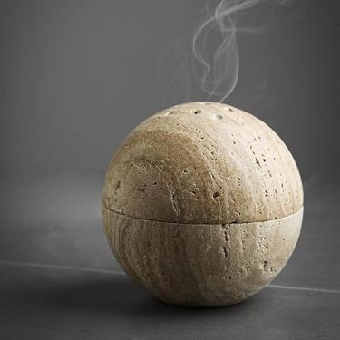 Imagem de SHICANGSHIYE Suporte de incenso – Queimador de pedra travertino feito à mão, design de mármore natural para decoração de casa e relaxamento (amarelo)