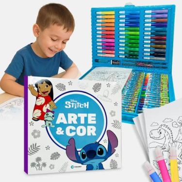 Imagem de Estojo Maleta Pintura Dinossauro 150 Peças Livro Desenho P/Colorir Inf