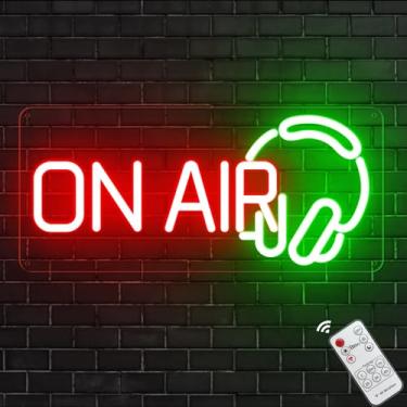 Imagem de KiMineon Letreiro De Neon No Ar Com Dimmer Remoto, Fone De Ouvido De Gravação Vermelho Verde, Luz De Neon Led Para Sala Ao Vivo, Alimentado Por Usb Para Twitch, Streamers/Jogadores Do Youtube, Estúdio