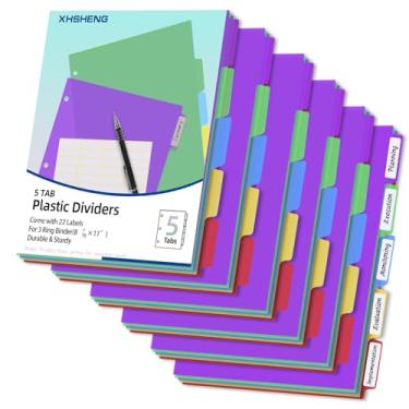 Imagem de Divisórias para 3 fichários, 5 divisórias de fichário com abas, divisórias de arquivo de plástico, abas multicoloridas, separadores de fichário multicolorido com abas, tamanho carta, 6 conjuntos