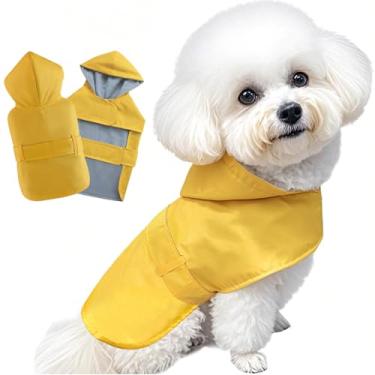 Imagem de BECNBEAU Capa de chuva para cães, poncho, impermeável, à prova de neve, roupa de chuva para animais de estimação, forro quente, com capuz, orifício ajustável para cães médios, amarelo, 3GG
