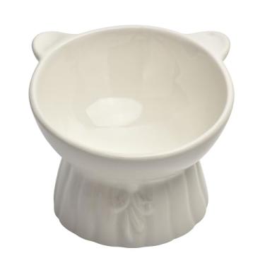 Imagem de Tigela elevada para comida de gato, tigela de água inclinada e levantada de cerâmica de 227 g, antivômito e protege animais de estimação, pratos para gatos gordos, gatos internos, gatinhos, cães
