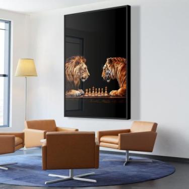 Imagem de Quadro Decorativo Disputa Xadrez Entre Leao E Tigre - MeMoldura, 60x90