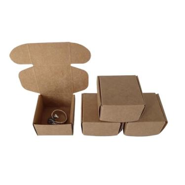 Imagem de Jilukibo Caixas de presente pequenas Kraft, mini caixas de papelão marrom a granel 4 cm x 4 cm, caixa de armazenamento quadrada para colar e brinco para embalagem de joias (pacote com 100)