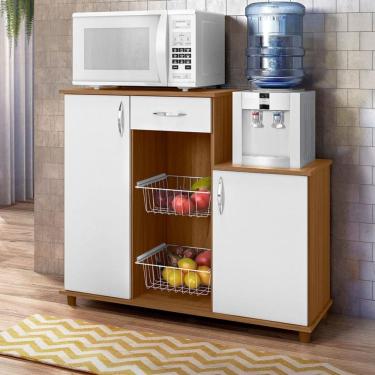 Imagem de Armário de Cozinha para Forno com Fruteira 2 Portas 1 Gaveta Isla Freijó Trend/Branco New - Pnr Móveis