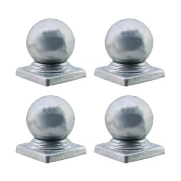 Imagem de Tsnamay Quadrado 4 peças de ferro fundido cinza cabeça de poste de cerca esférica domo deck acessórios decorativos para cerca de portão de madeira de 8 x 80 mm