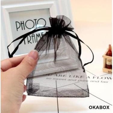 Imagem de 100 Saquinho de organza preto 7x9 com fita cetim - OKABOX