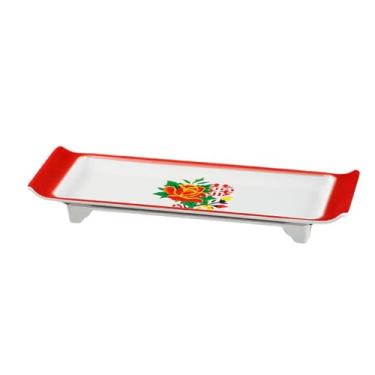 Imagem de Prato de rua nostálgico de imitação de porcelana de porcelana estilo chinês de mercado - prato quadrado de pernas altas de 35,56 cm