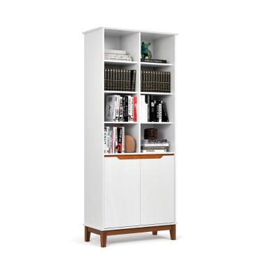 Imagem de Livreiro Ej Flow 2 Portas 6 Prateleiras Com Pés Madeira Branco