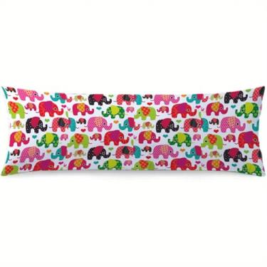 Imagem de Capa de travesseiro de corpo colorido de elefante, fronha longa com estampa de elefante, fronha decorativa com zíper, fronhas de cama macias para sofá de quarto, 51 x 137 cm, tema de elefantes