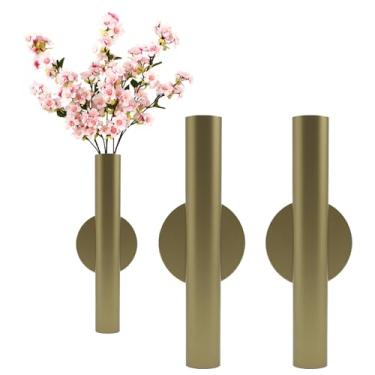 Imagem de Suporte de vaso de parede de metal adesivo – tubo decorativo para exibição floral fresco/seco/sintético, resistente à ferrugem, casa e escritório, sala de jantar também adequado para decoração de