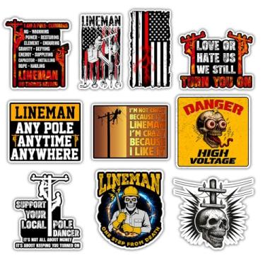 Imagem de BAVAHA (10 peças) Adesivos engraçados de eletricista adesivo de linha de trabalhador de linha de energia elétrica decalque de poste decorações de presente para capacetes caixa de ferramentas carros