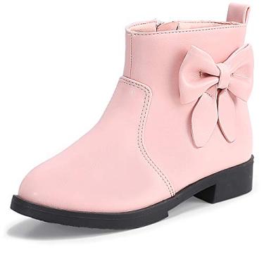 Imagem de PANDANINJIA Botas Curtas Sofia Sweet Para Bebês/Meninas, Com Laço E Zíper Lateral, Bebês (Rosa, Pu, Tamanho 4 M, Grande)